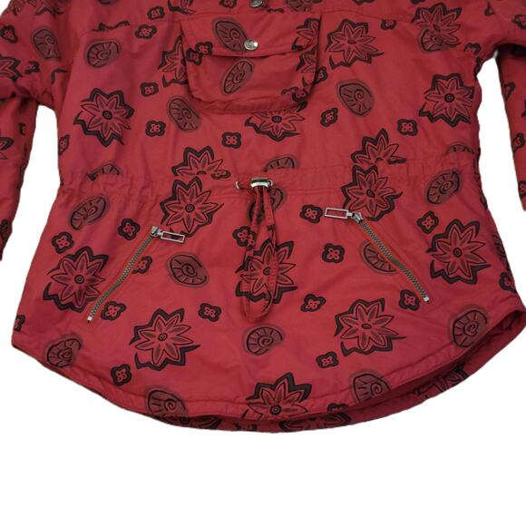 L.L. Bean Vintage Printed Anorak 1/4 Zip Pullover Hoodie Red Women's Size Medium - Picture 5 of 10